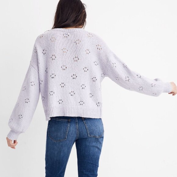 Madewell Floral Pointelle Pullover Sweater in Sundrenched Lilac Purple, Large - Picture 3 of 11